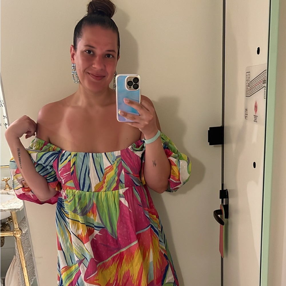 Open Back Midi Tropical Dress